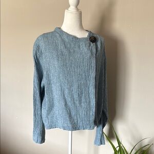 Linen Boxy Jacket Asymmetrical bell sleeves crinkle Sky Blue heather Summer lux